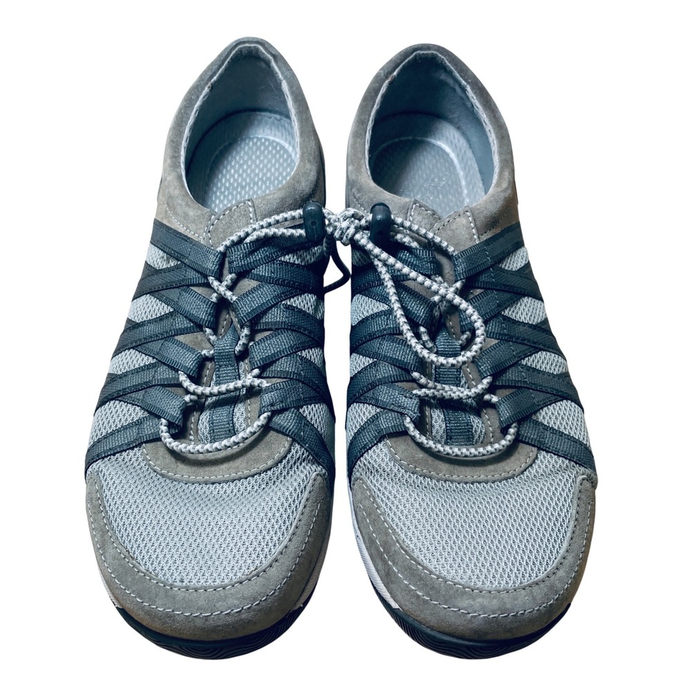 Dansko Elise Grey Suede Mesh Bungee Lace Walking Shoes Sneakers 4509201010 Sz 38